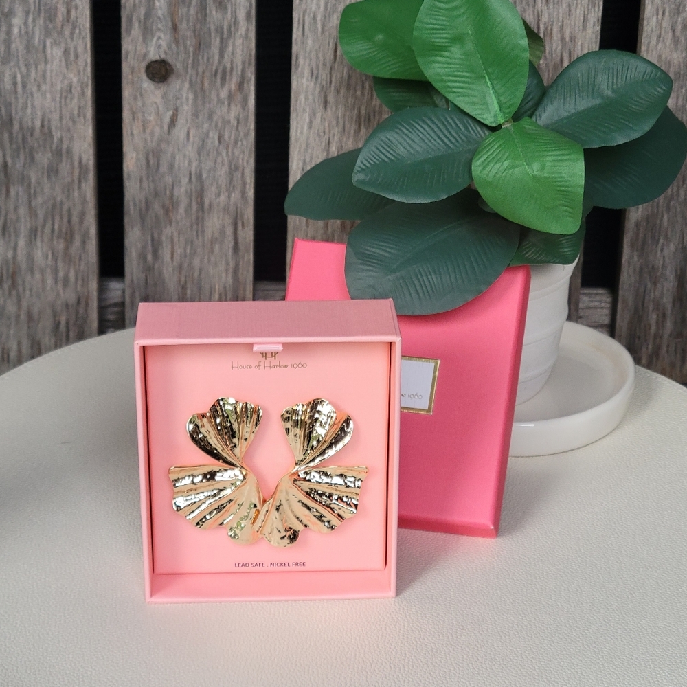 House of Harlow 1960 gold GINKO twisted LEAF earrings - Picture 4 of 7